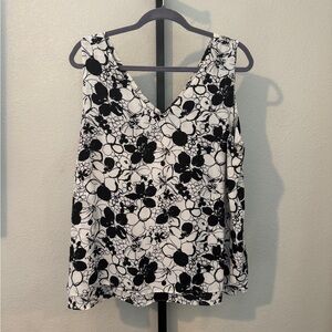 Ann Taylor Black and White Floral Tank Top